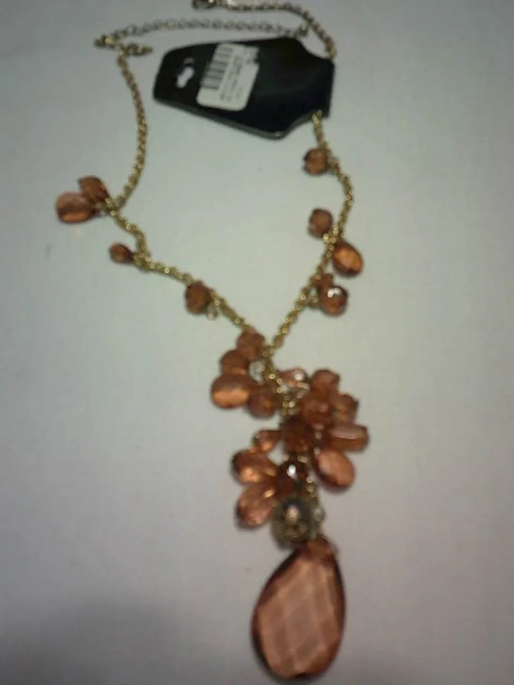 NEW FASHION NOVA AMBER COLORED GEMSTONE BEADED NECKLACE ON GOLD ADJUSTABLE CHAIN